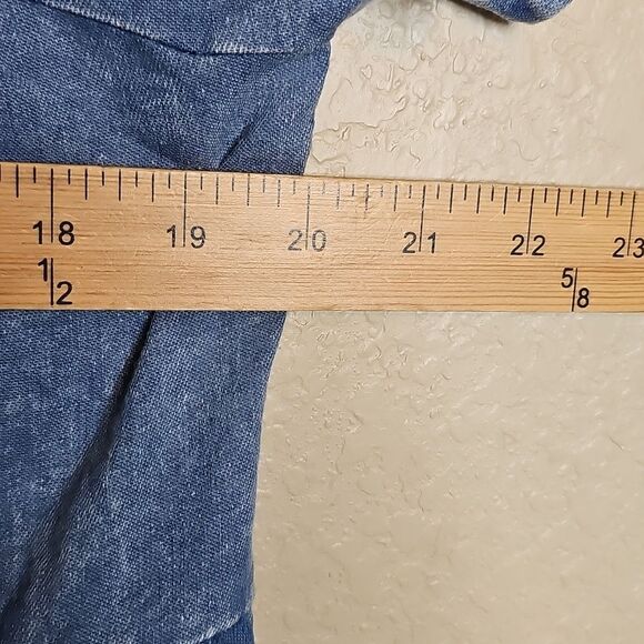 NWT ODDY Small Blue Denim Square Neckline Tiered Ruffle Sleeve Dress - Picture 8 of 8